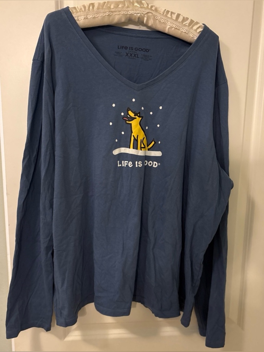 Life is Good "Dog in Snow" Crusher Tee Women's XXXL Blue Long Sleeve Tee